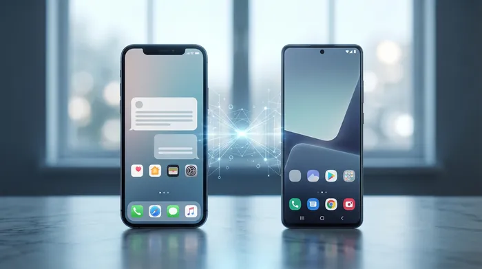 Ein Smartphone mit digitalen SIM-Karten als Hologramm, das die Datensicherheit und die Cloud-Speicherung symbolisiert.
